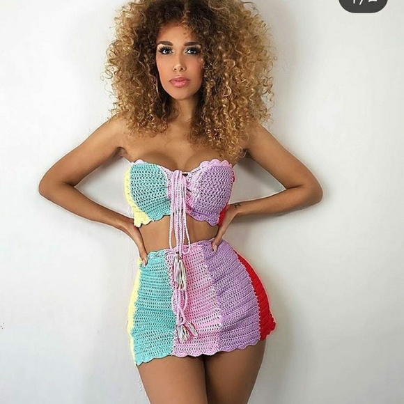 Hottie in Crochet Skirt Set